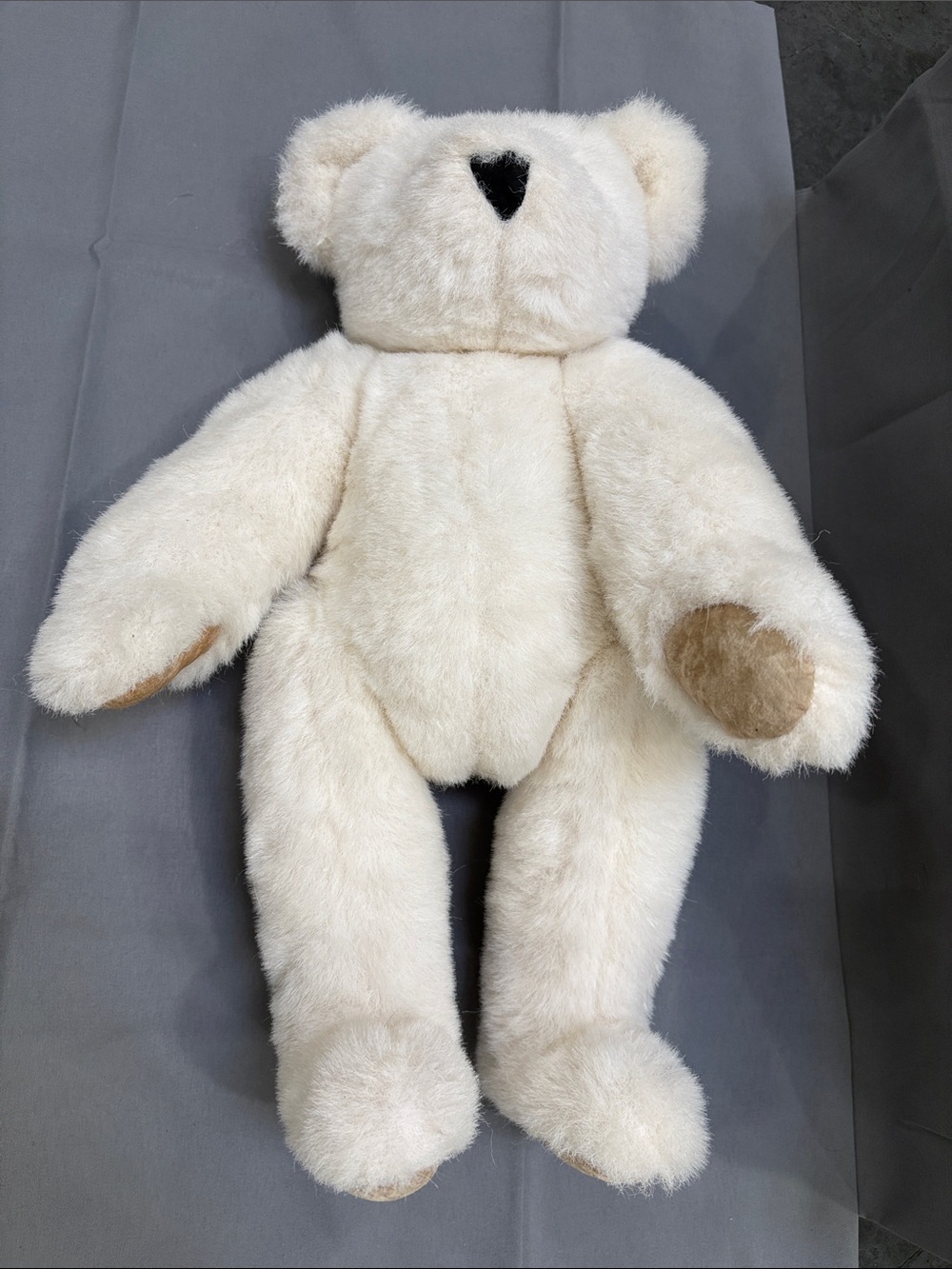 The Vermont Teddy Bear Company white poseable bear with tan paws and black nose - Picture 8 of 14